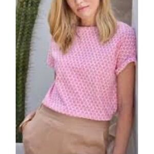 Pure Collection NWT Geometric Floral Short Sleeve T-Shirt Size 14 Coastal Cotton